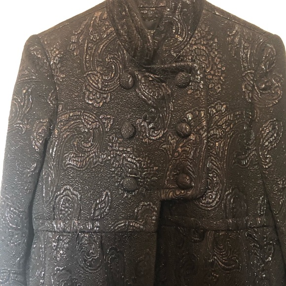 Jill Stuart Black Brocade Floral Coat Size 6 - Picture 6 of 7